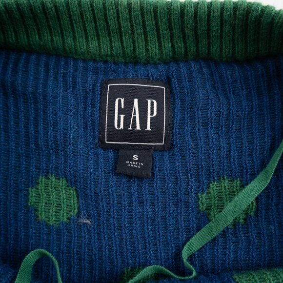 GAP green crewneck sweater w/ blue polka dots size S - Picture 2 of 8